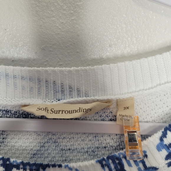 Soft Surroundings Blue White Marin Sweater Cotton Coastal Floral Plus Size 2x - Picture 4 of 7